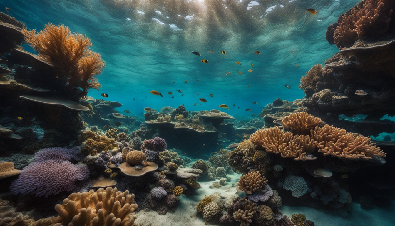 A vibrant underwater coral reef with diverse sea life. A vibrant underwater coral reef with diverse sea life.