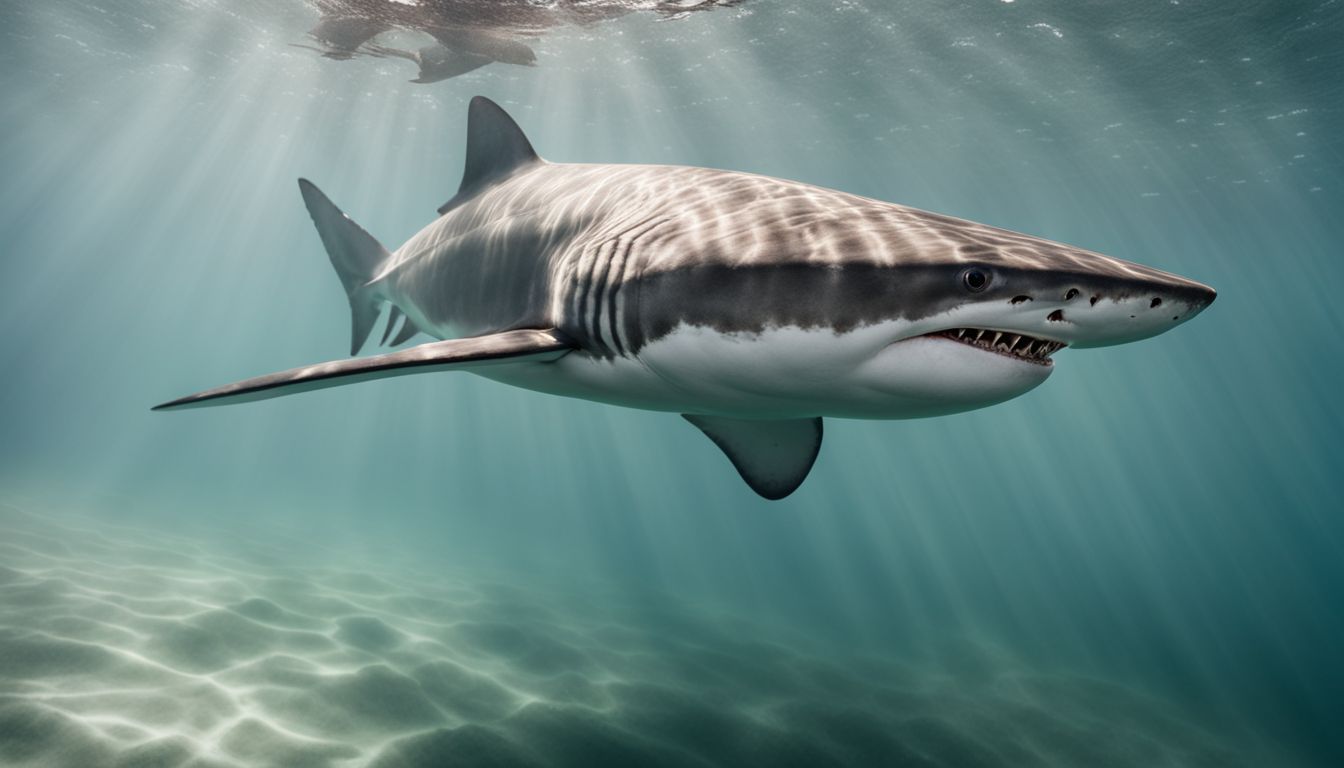A stunning shark swimming peacefully in clear ocean waters. A stunning shark swimming peacefully in clear ocean waters.