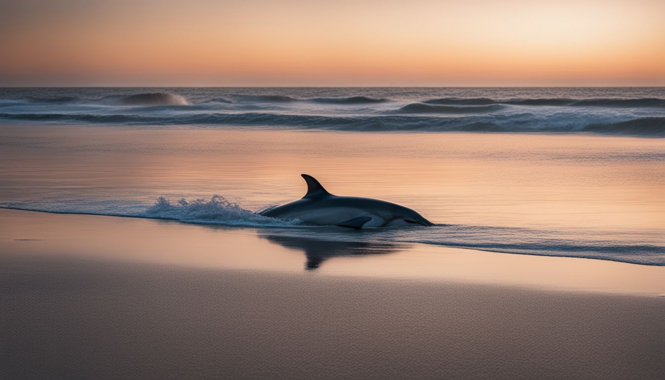 A lone stranded dolphin on a quiet beach at dawn. A lone stranded dolphin on a quiet beach at dawn.