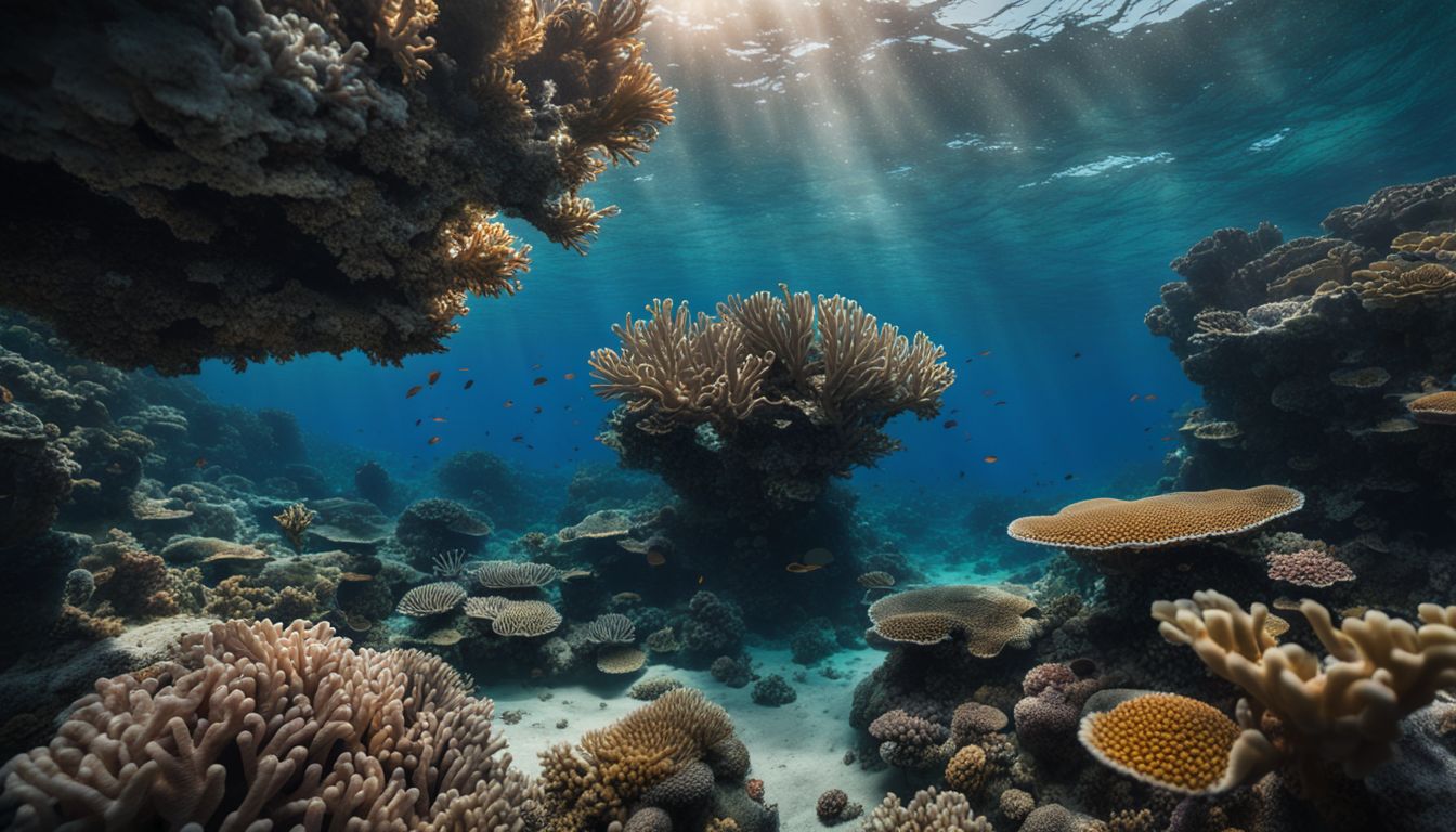 A vibrant coral reef teeming with marine life in clear waters. A vibrant coral reef teeming with marine life in clear waters.