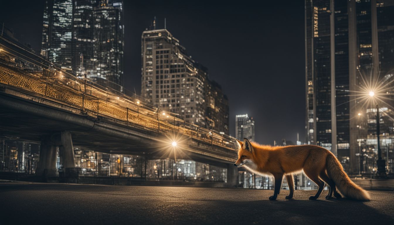 A fox camouflaged in urban setting captured in high-definition. A fox camouflaged in urban setting captured in high-definition.