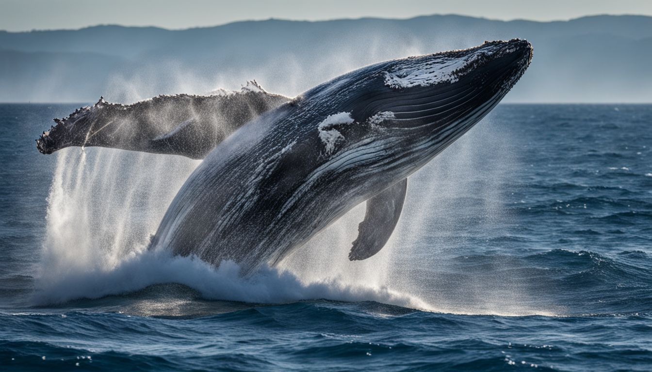 A humpback whale breaching in a vibrant ocean in wildlife photography. A humpback whale breaching in a vibrant ocean in wildlife photography.