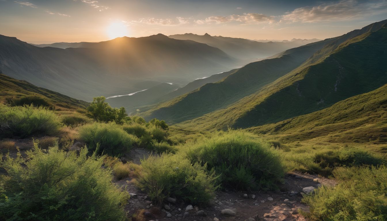 A barren landscape shows signs of regrowth surrounded by lush greenery.