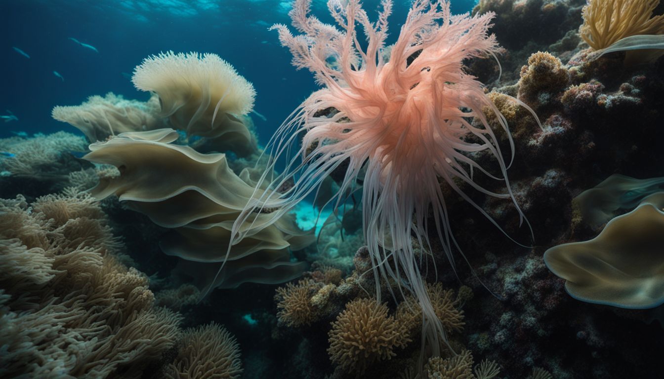 A photo of bioluminescent deep-sea creatures in their natural habitat. A photo of bioluminescent deep-sea creatures in their natural habitat.