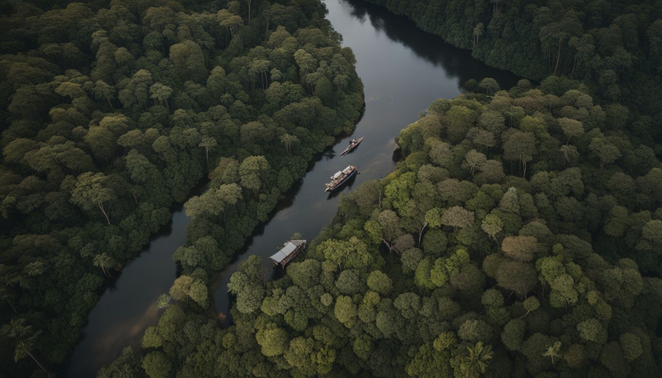 Aerial view of forest monitors using technology in the Amazon. Aerial view of forest monitors using technology in the Amazon.