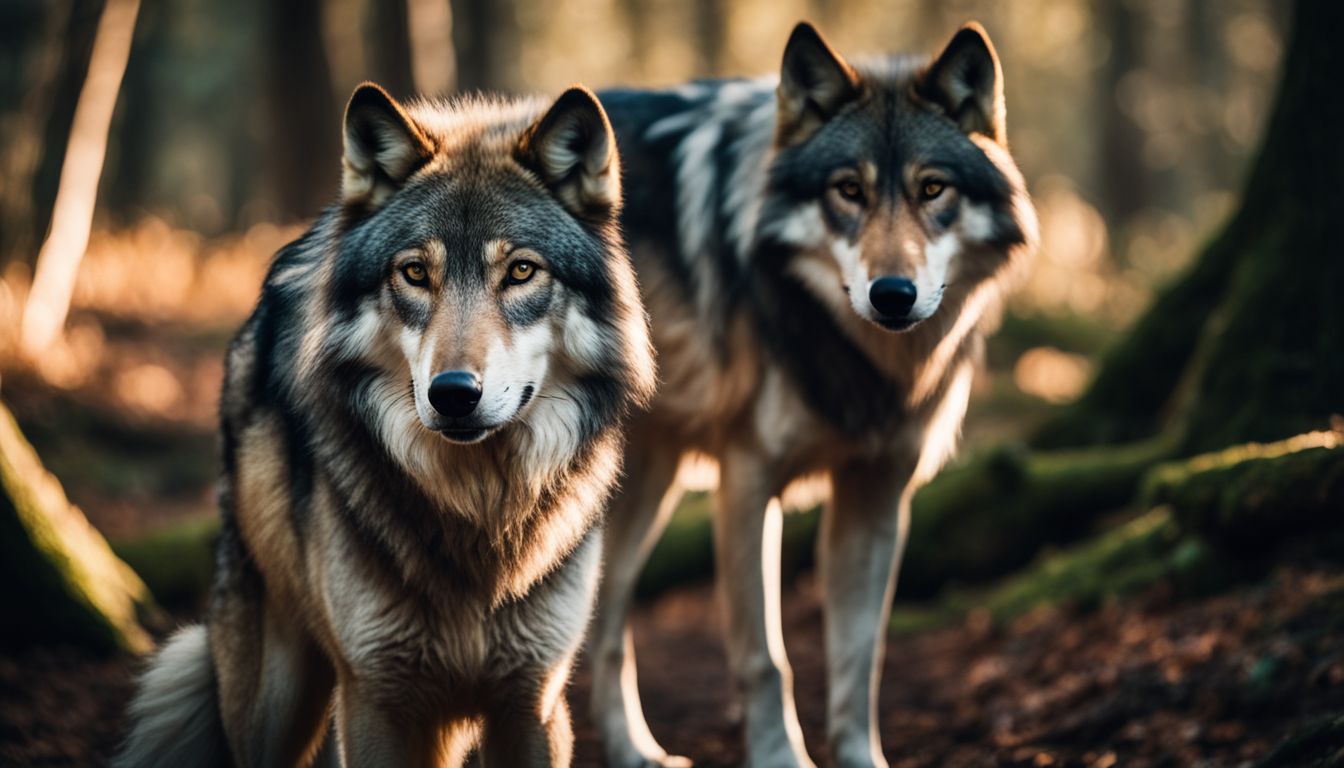 A majestic wolf in a dense forest, captured in high-quality photography. A majestic wolf in a dense forest, captured in high-quality photography.