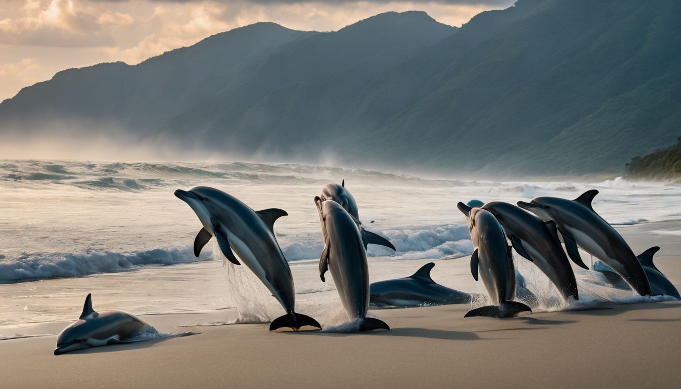 A group of stranded dolphins surrounded by concerned marine scientists. A group of stranded dolphins surrounded by concerned marine scientists.