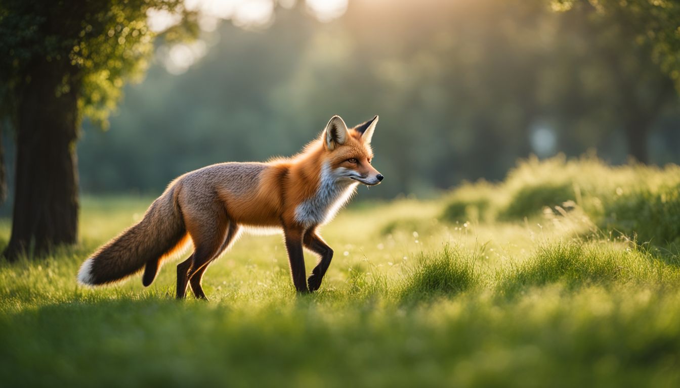 A fox running through a vibrant city park in stunning detail. A fox running through a vibrant city park in stunning detail.